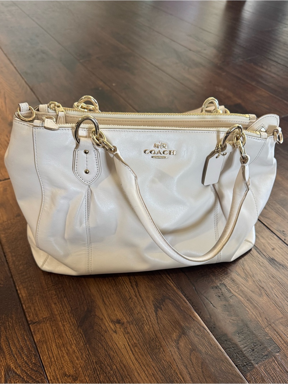 Coach Leather Satchel Bag in Light Cream and Gold Accents - Picture 16 of 16